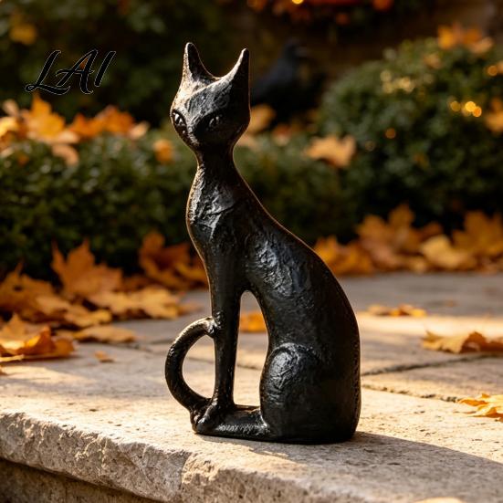 Black Cat Statue Abstract Witch Figurine Resin Statue Gothic Heavy Duty Crafts Ornament Halloween Tabletop Decor for Home Mantel Office Desk Retro