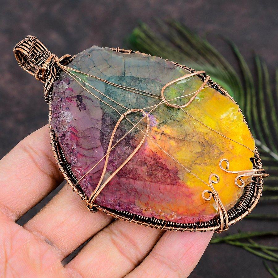 Pierre Gemme Quartz Solaire Arc-en-ciel Naturel Fil de Cuivre Enveloppé Cadeau Pendentif 4.41 w0g16