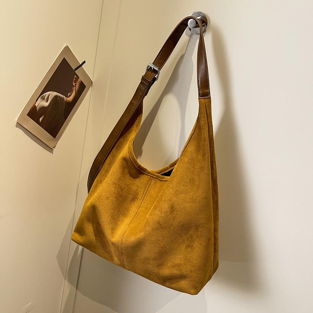 Women Suede Shoulder Bag Stylish Crossbody Bag Large Capacity Casual Tote Purse Solid Color Adjustable Strap Daily Commuting Bag
