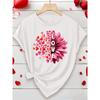 European Size Elegant Valentine'S Day Ladies' T-Shirt | Heart and Flower Letter Pattern, Crew Neck, Medium Stretch Fabric