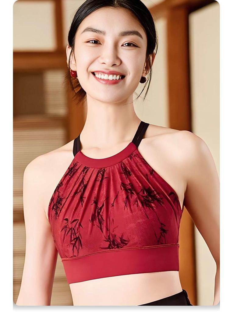 European & American Fashion Cross-Back Vest and Sports Bra with Fitness Pants Set - Red