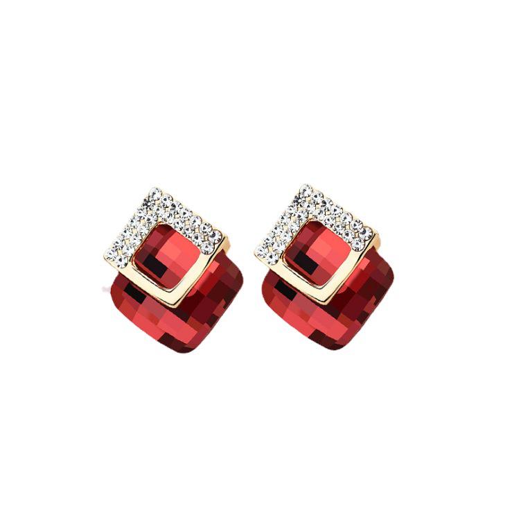 S925 Silver Needle Korean Fashion Square Crystal Earrings for Women