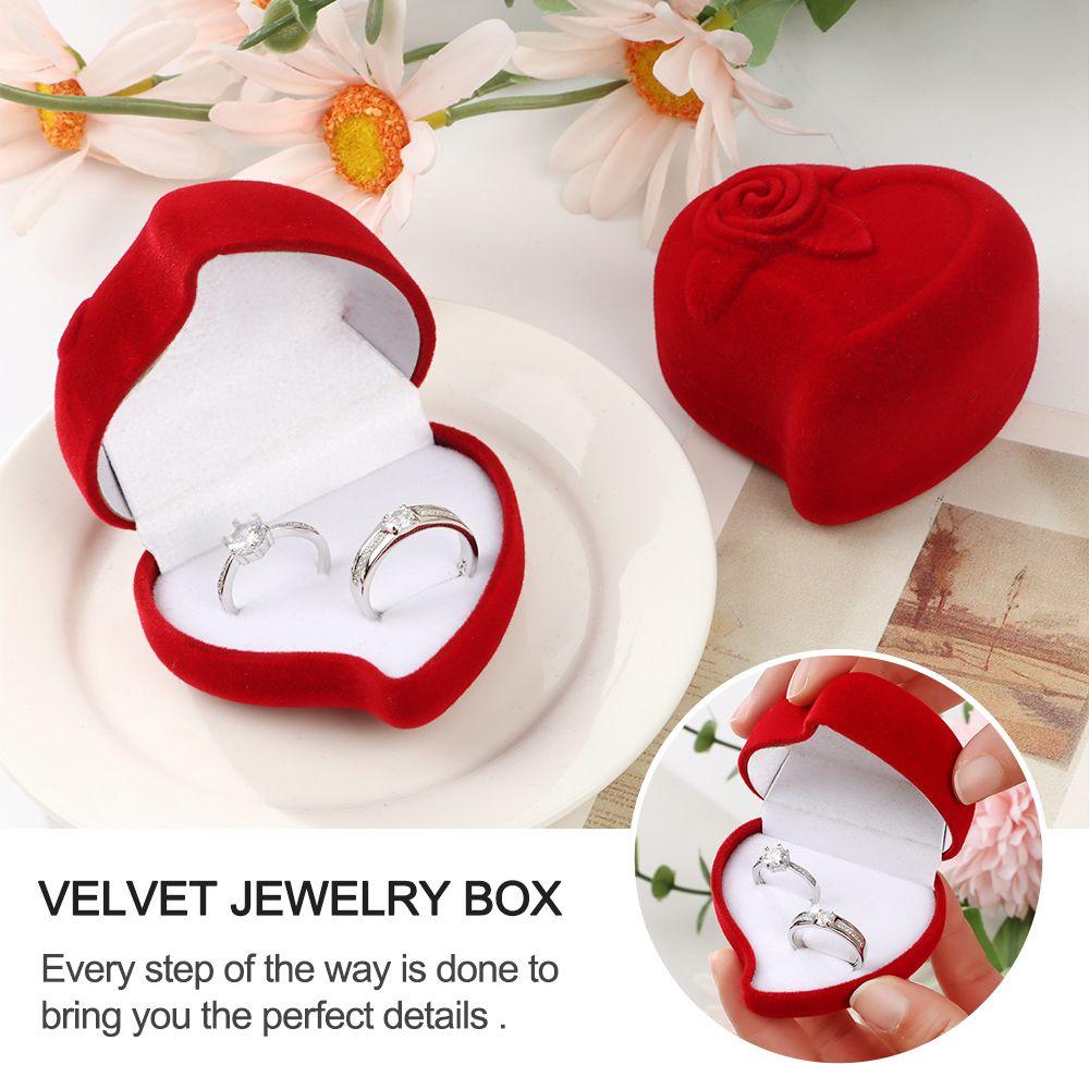 Engagement Exquisite Wedding Velvet Jewelry Box Ring Display Box Red Rose Double Ring Storage Box