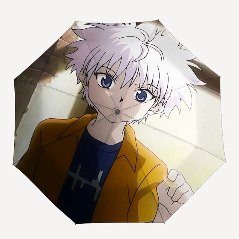1pc HUNTER X HUNTER Gon & Killua Anime Character Automatic Folding Umbrella, Portable 3-Fold Design with Iron Frame, Outdoor for Fans, Travelers, Dail
