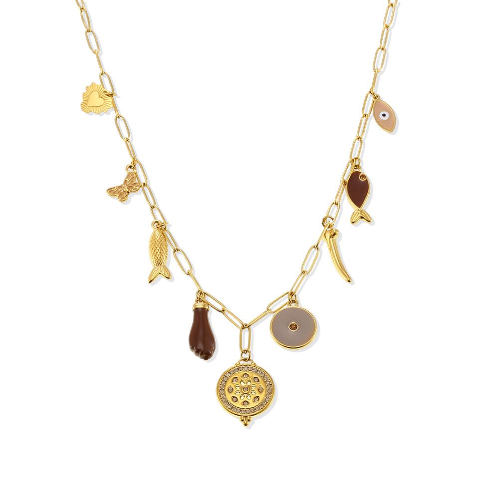 1 Piece Personalised Multi-Accessories Fashion Creative Style Necklace Stainless Steel 18k Gold Plated Collarbone Chain