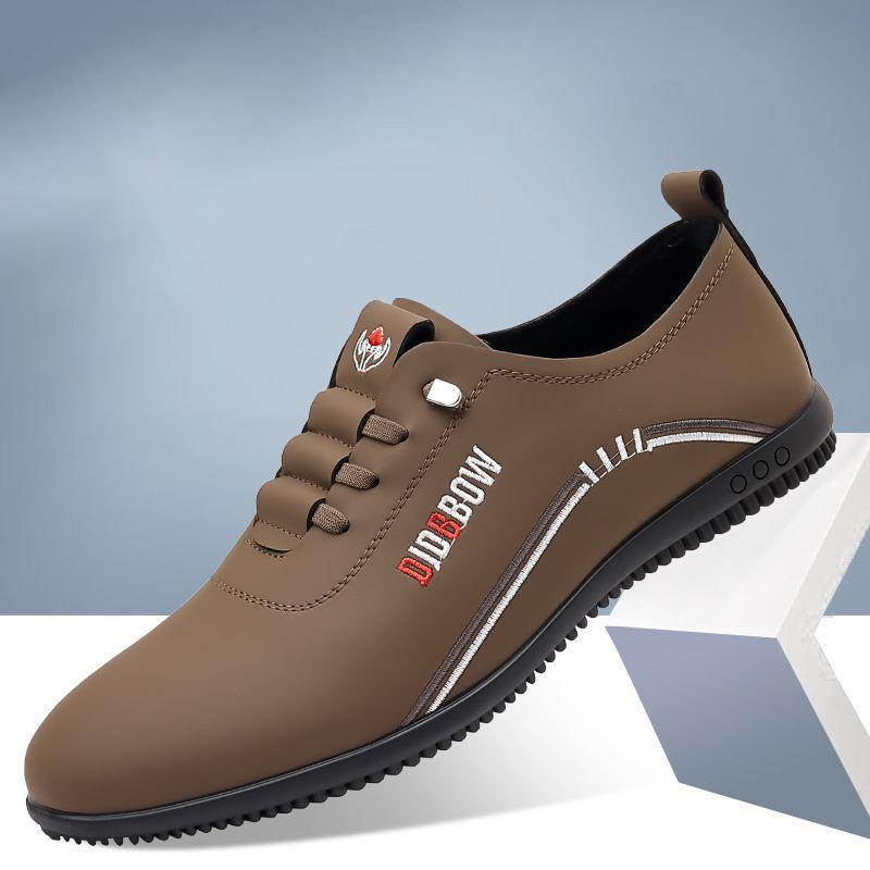 New Autumn Men's Leather Shoes with One Foot, Soft Leather Soft-soled Business Casual Shoes, Trendy Lightweight Doudou Shoes, Dad Shoes