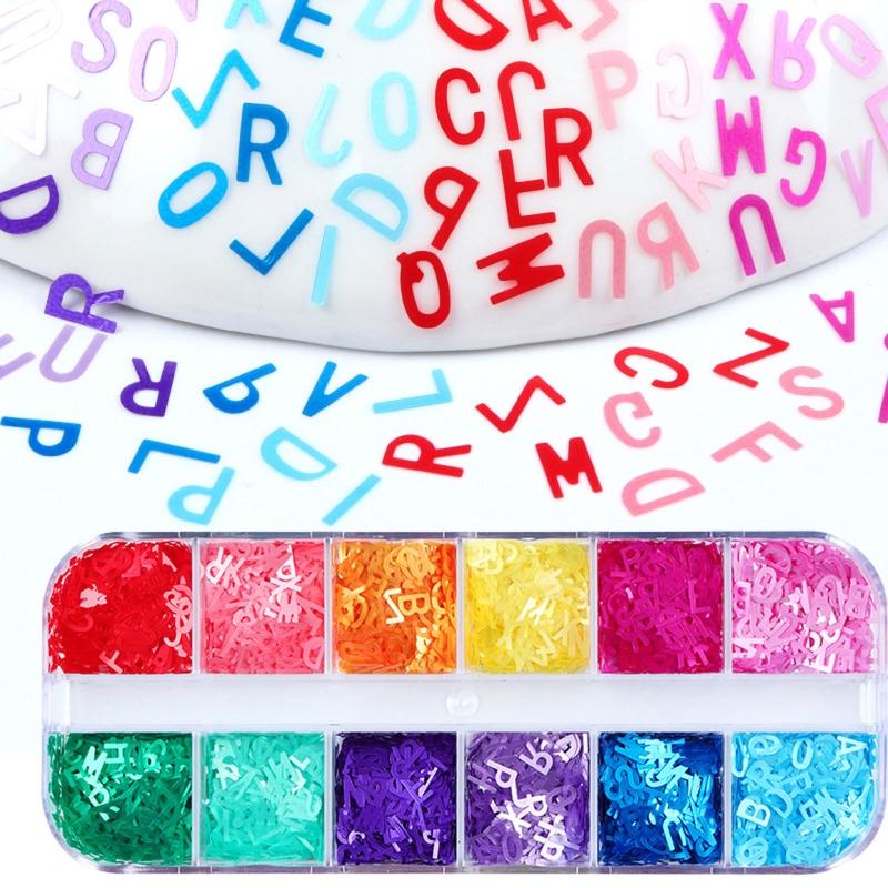 12Grids/Box English Letters Glitter Sequins Flakes Resin UV Epoxy Mold Fillings Nail Art Decorations DIY Crafts Decor