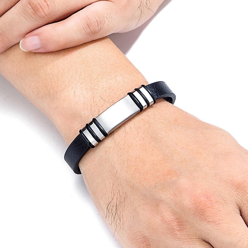 Stainless Steel Men's Leather Bracelet Black Leather Punk Style Magnetic Clasp Accessory Design Birthday Jewelry Gift