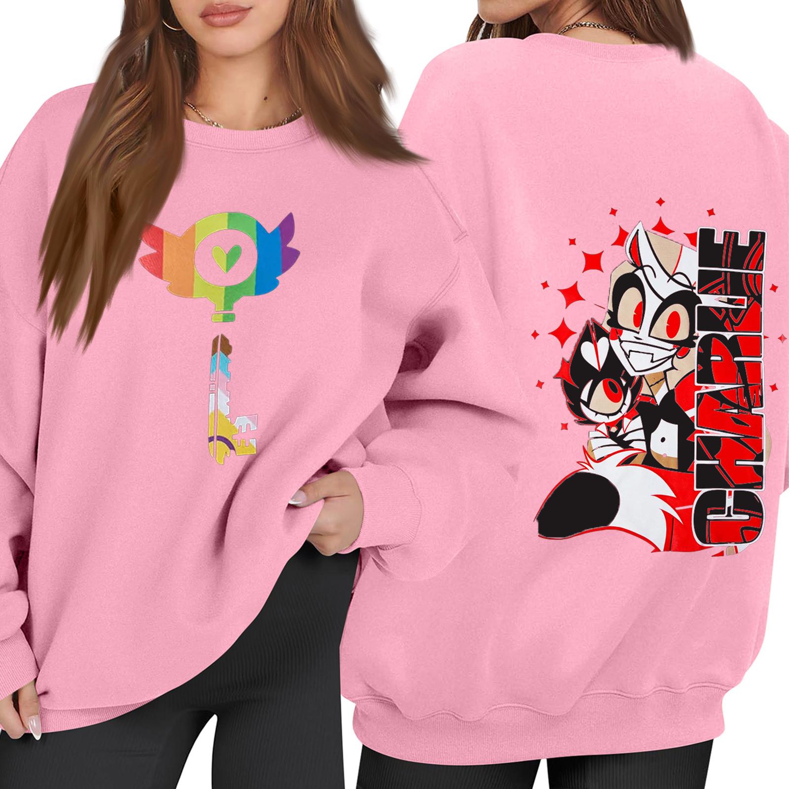 

Women s Fashion Long Sleeve Print Round Neck Loose Pullover Sweater Top XL рожевий