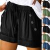 Damen Farbe Lässige Shorts Hohe Taille Mit Knöpfen Taschen Locker Weites Bein Hosen