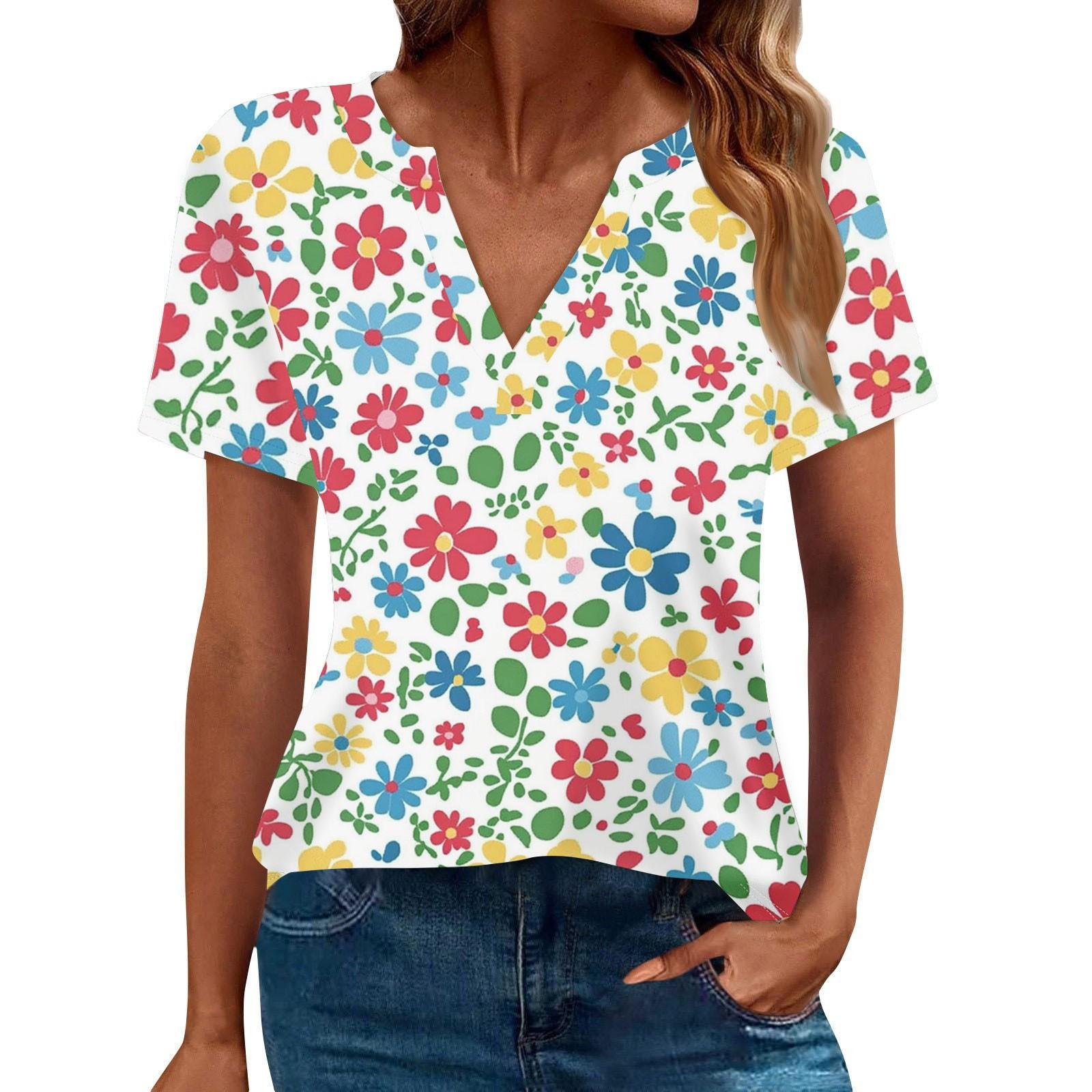 Women s Summer Fashion Casual Short Sleeve V Neck T-Shirt Tops M