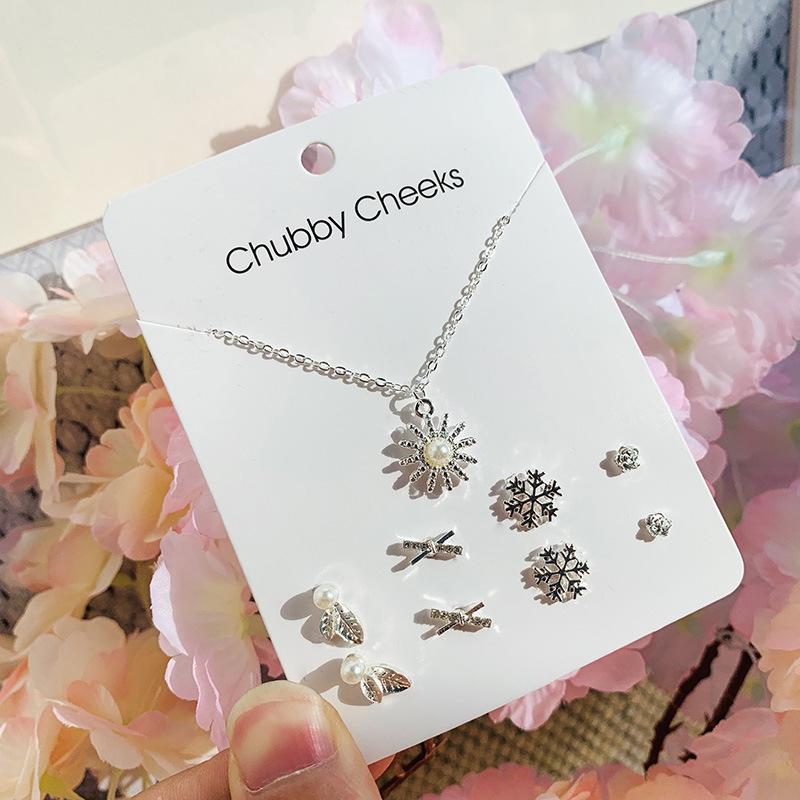 S925 Silver Plated Clover Pearl Jewelry Set, Weekly Stud Earrings for Women, Eco-friendly Material N0007-1