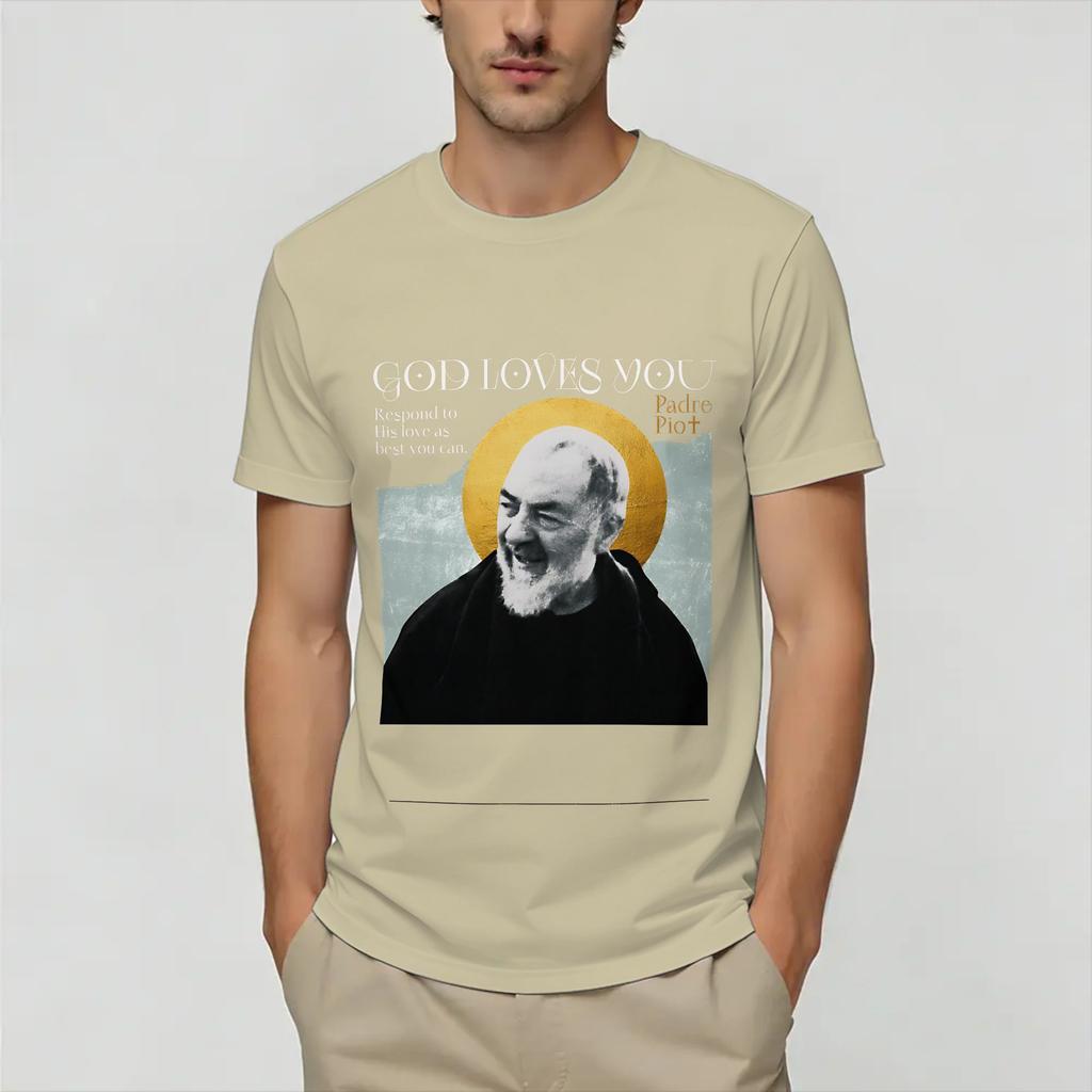 Fashion Padre Pio TShirts Unisex Crew Neck Pure Cotton T Shirts Short Sleeve Tee Shirt Gift Idea Tops