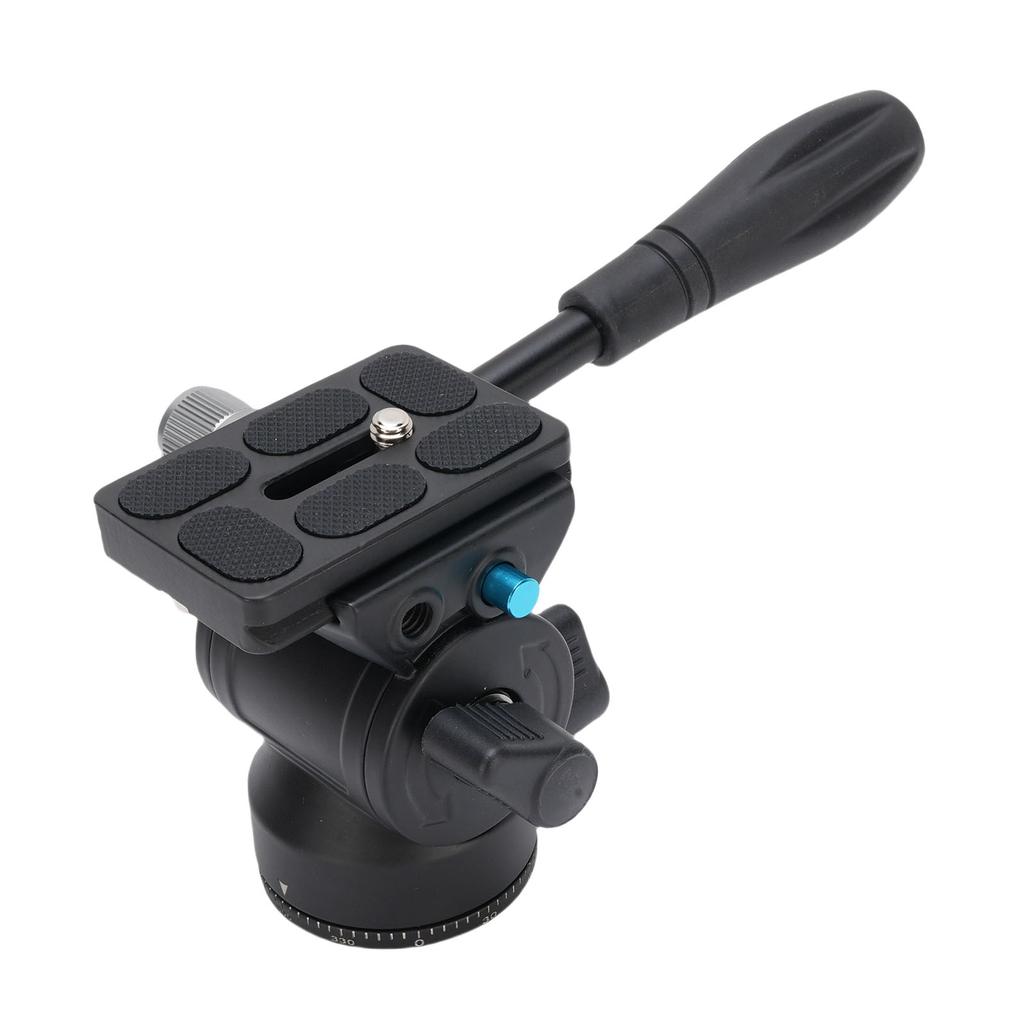 Tripod Fluid Head 360 degrees Panorama Aluminum Alloy Video Tripod Head with Steel Handle 3 8in Bottom Screw Hole 5kg