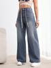 American Retro High-Waist Drawstring Wide-Leg Jeans for Women