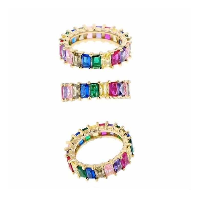 Gold Plated Ring with Colorful Zircons, Surgical Steel, Size 17