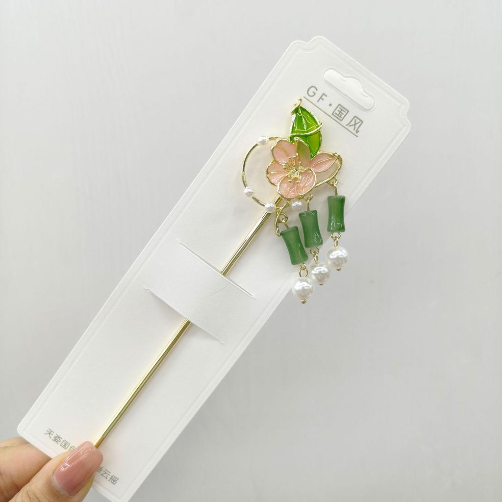 Fairy Flower Tassel Hairpin For Women Handmade Oil Dripping Floral Hair Stick Jewelry Metal Hair Accessories Girls Hair Pin 1pc