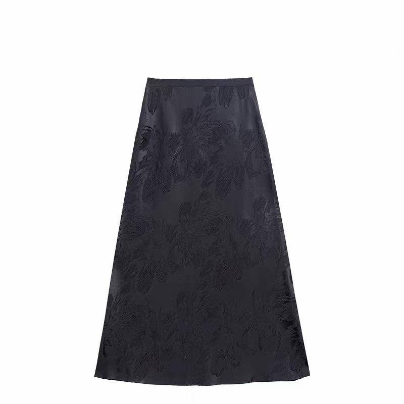 Women's Mid-Length Jacquard Silk Skirt - New Chinese Style for Autumn/Winter