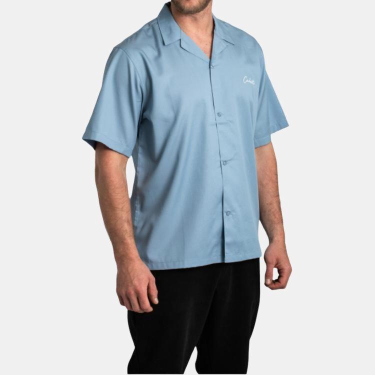 Carhartt WIP Letter Logo Single Button Short Sleeve Shirt Men shirts Light-Blue I031465-0RO-XX