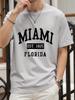 Miami Est 1825 Florida Stampa Maglietta Uomo Estate Cotone Magliette Oversize alla Moda Larga Abbigliamento Sportivo Casual Hip Hop Abbigliamento Unisex