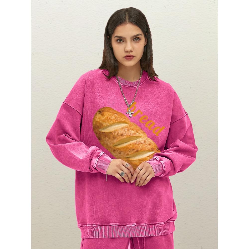 

Вкусный Багет Хлеб Принт Женский Выстиранный Свитшот Круглый Вырез Модные Пуловеры Свободный Хлопок Уличная Одежда 3XL