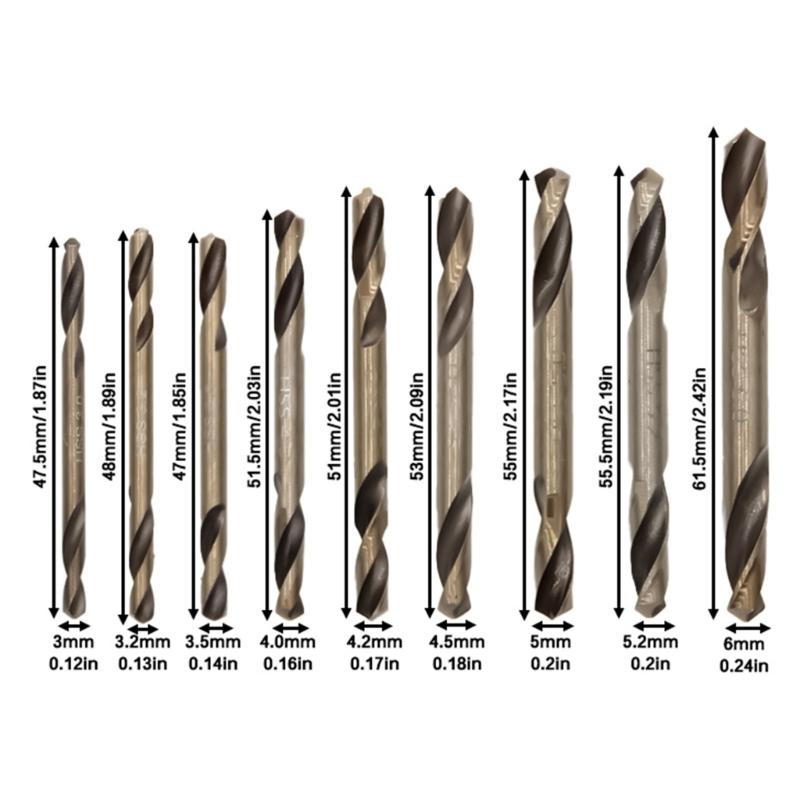 Pack Of 9 High Speed Steel Double Tip Drill Bits Plastic Case Included For Power Tool Precise Drilling Multi Purpose Use