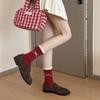 Female Autumn and Winter Striped Cloth Label Bowknot Polka Dot New Year Benming Year Red Tube Pile Socks