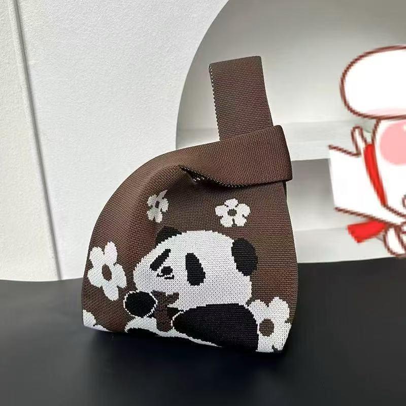 Handmade Cute Panda Knitted Tote - Versatile Women's Woven Handbag
