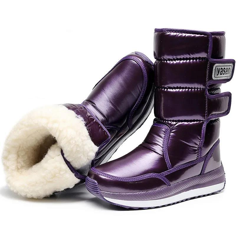 Cizme de bumbac de marime mari pentru femei Cizme de iarnă impermeabile de culoare uni Cizme plate antiderapante rezistente la uzură