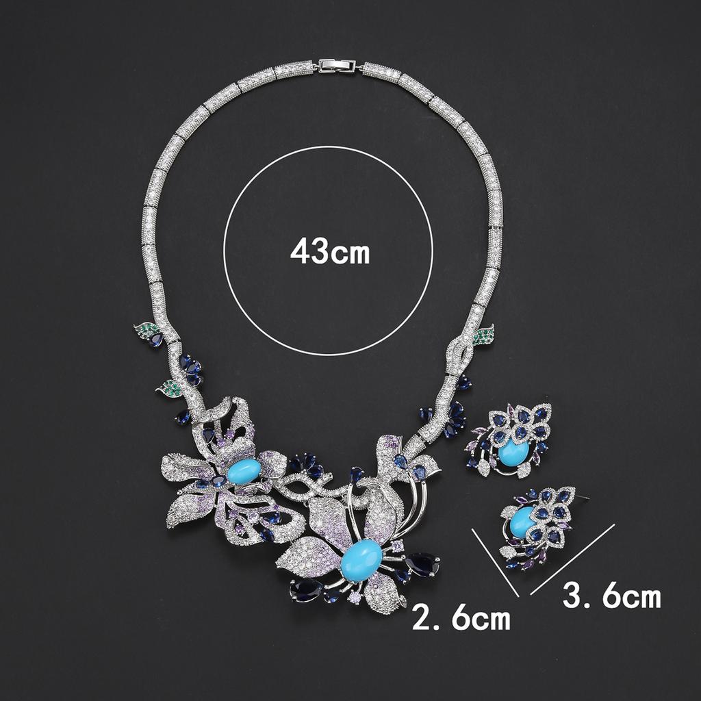 Beautiful Luxury 2 Pcs Cubic Zircon  Flower Necklace Earrings Set Women Wedding Party Jewelry Set CN11573