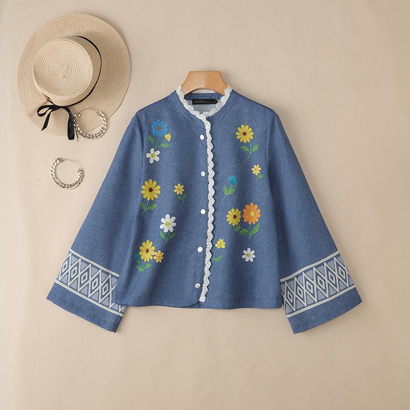 

ZANZEA Women Casual Round Neck Loose Long Sleeve Floral Blouse S Темно-синій