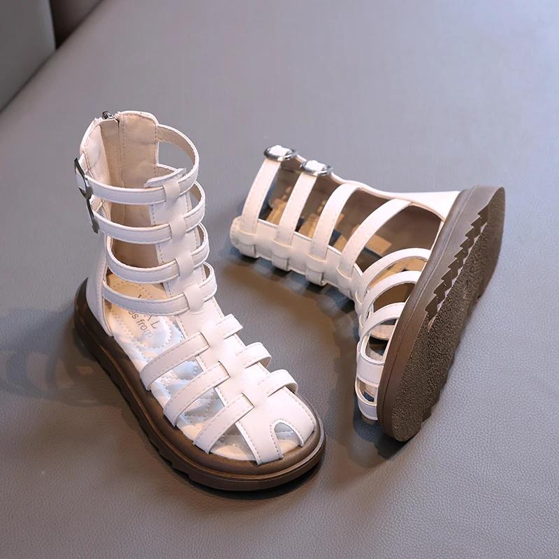 New Summer Little Girl Children Sweet Princess Long Sandals High-top Gladiator Platform Shoes Kids Wedding Party Footwear