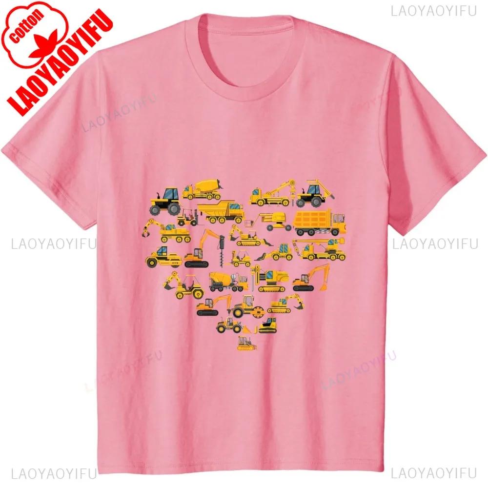 Types Of Construction Excavator Bulldozer Truck Crane Unisex Tshirt Summer Building Blocks Breathable Shirt Common Design Tops