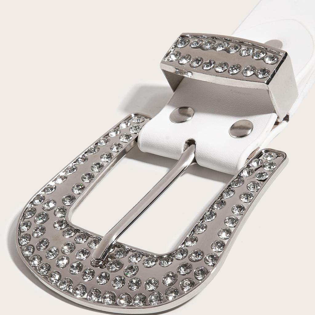 Studded Bling Bling Rhinestone Western [Lamerry] Belt, Belt, Belt, Belt, Y2K, Sequins, Glitter, 105cm, Women's/Men's (White)