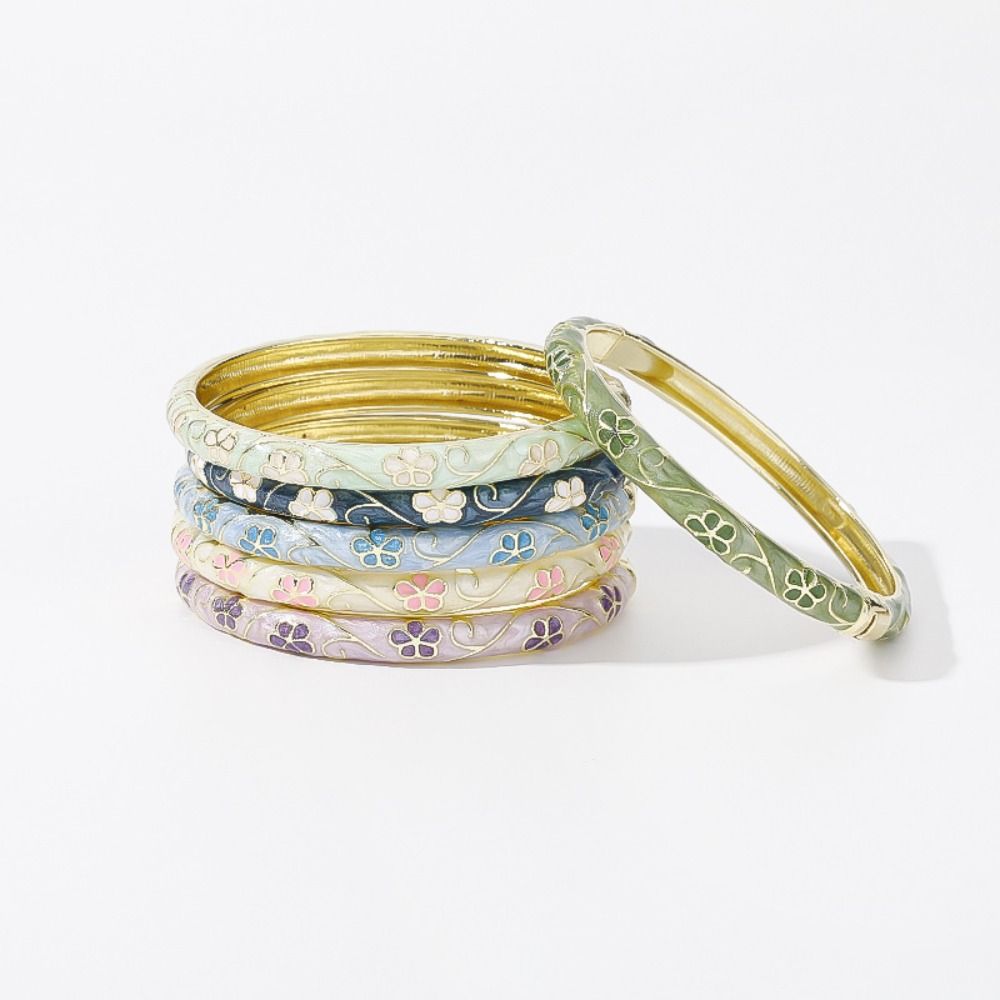 Enamel Flower Bangle Colorful Women's Hand Bracelet Vintage Cloisonne Bangle  Jewelry Gifts