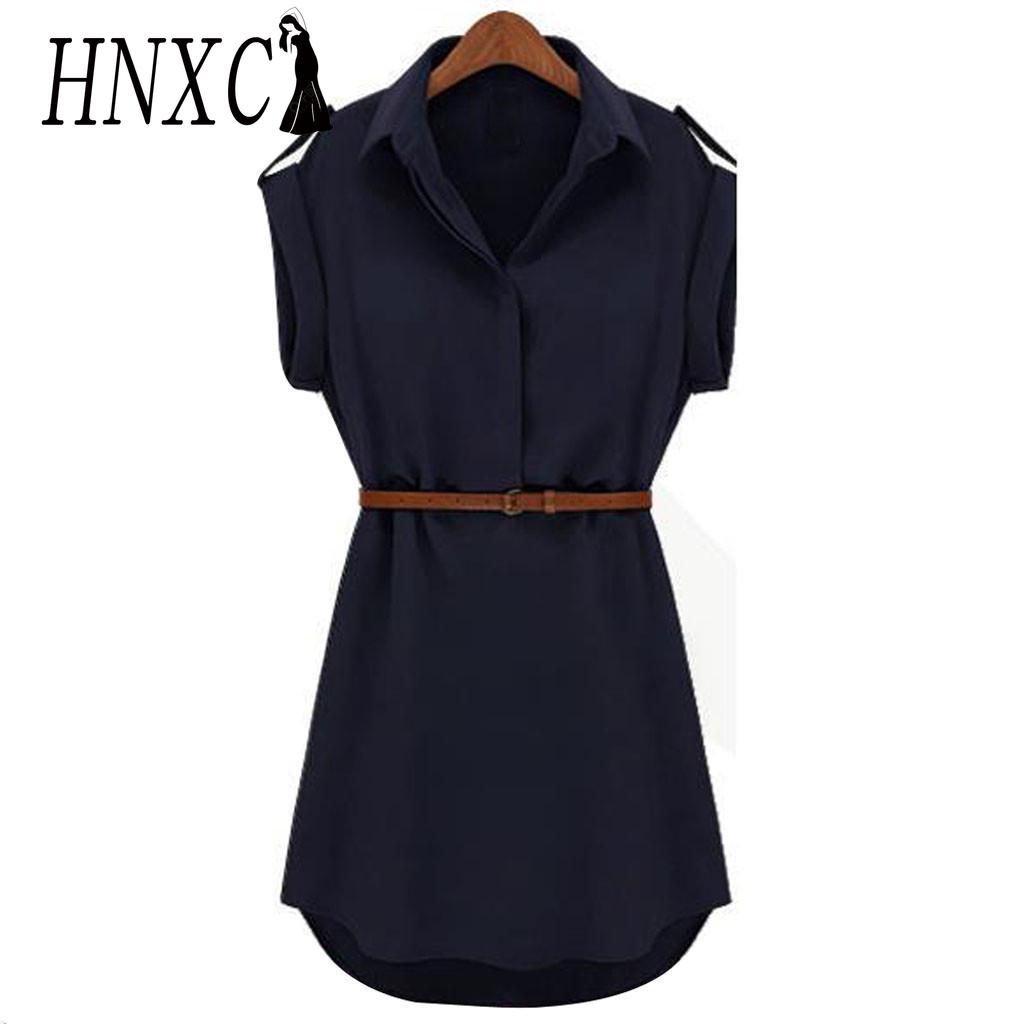 

HNXC Женское модное повседневное летнее свободное платье с коротким рукавом и поясом XXL темно-синий