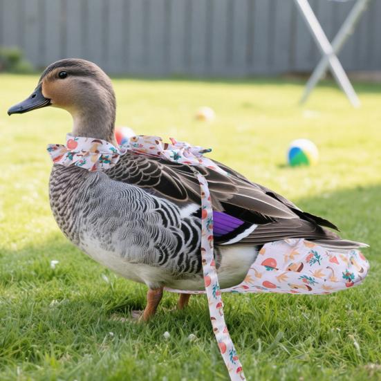 Duck Diaper with Leash Mushroom And Leaf Print Poultry Diaper Adjustable Farm Pet Diaper with Bow Knot for Goose Chicken Duck