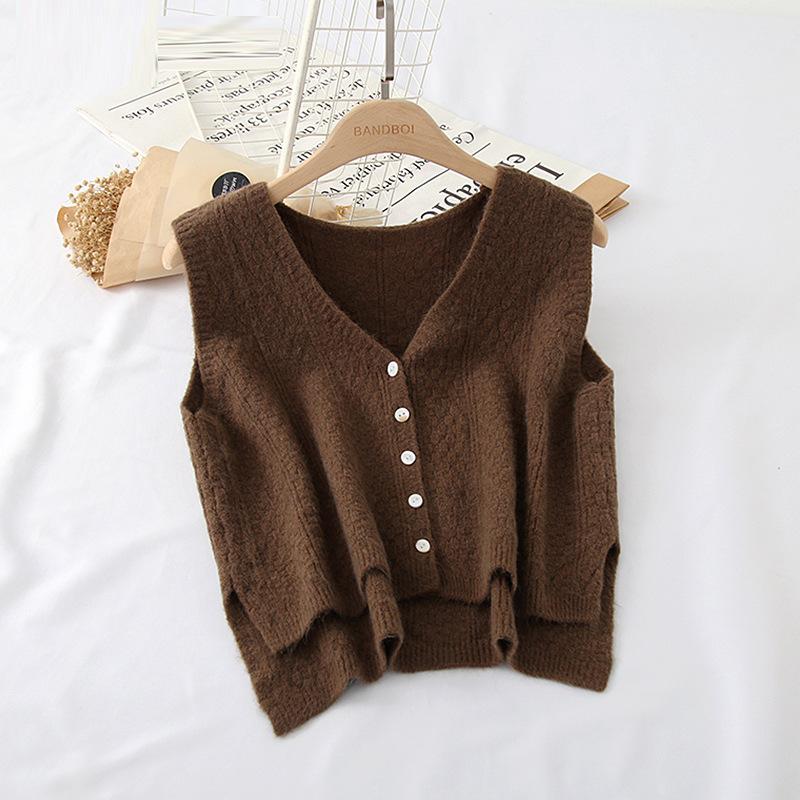 Women Vest Waistcoat Spring Autumn Korean Style Cardigan V Neck Loose Knit Sweater Casual Sleeveless Jacket