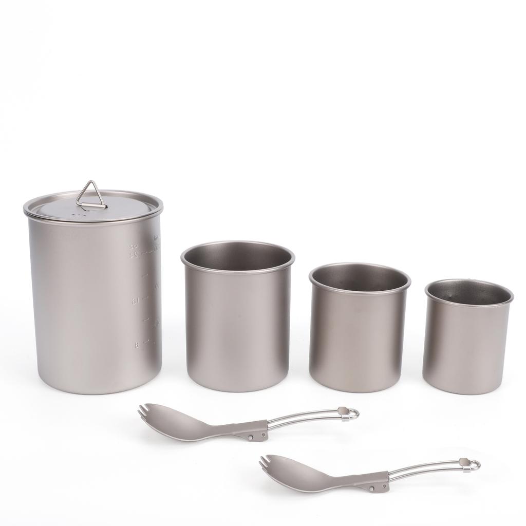 6pcs Ti Camping Cup Set with Fork Spoon Lightweight Water Mug for Backpacking Hiking Picnic Travel 4 Cups + 2 Fork Spoon