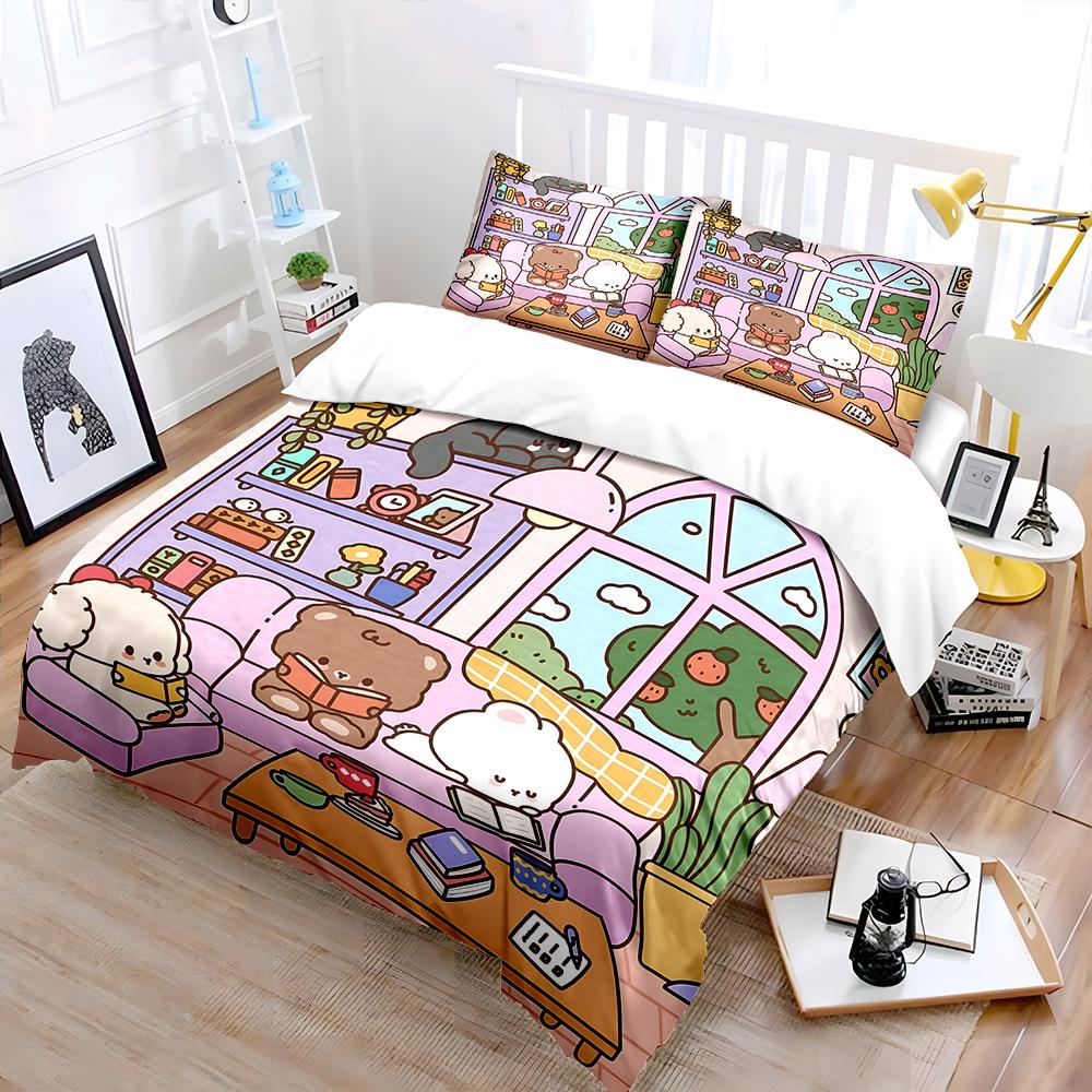 Cute animals reading together Bedding Set for Kids Luxury Gift 3pcs Digital Print Comforter Set Soft Comfortable Breathable