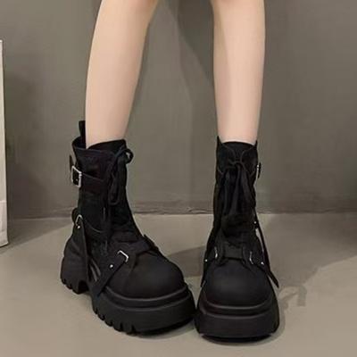 Bottes Martin pour femmes automne nouveau polyvalent épissage tissu semelle épaisse muffin sangle bottes de locomotive petites bottines