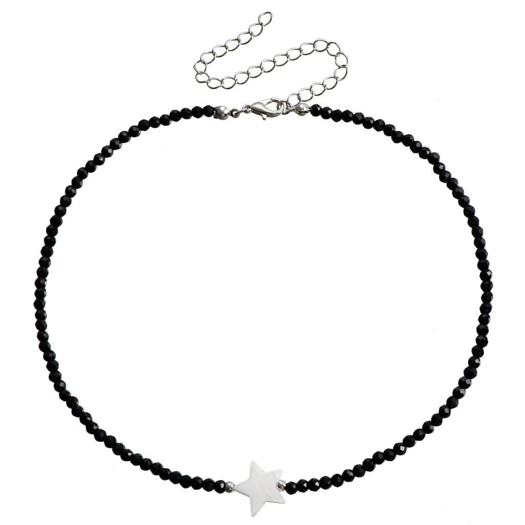 Niche design neck chain temperament white water flow pattern fritillary black tip imitation crystal light luxury high-end necklace women