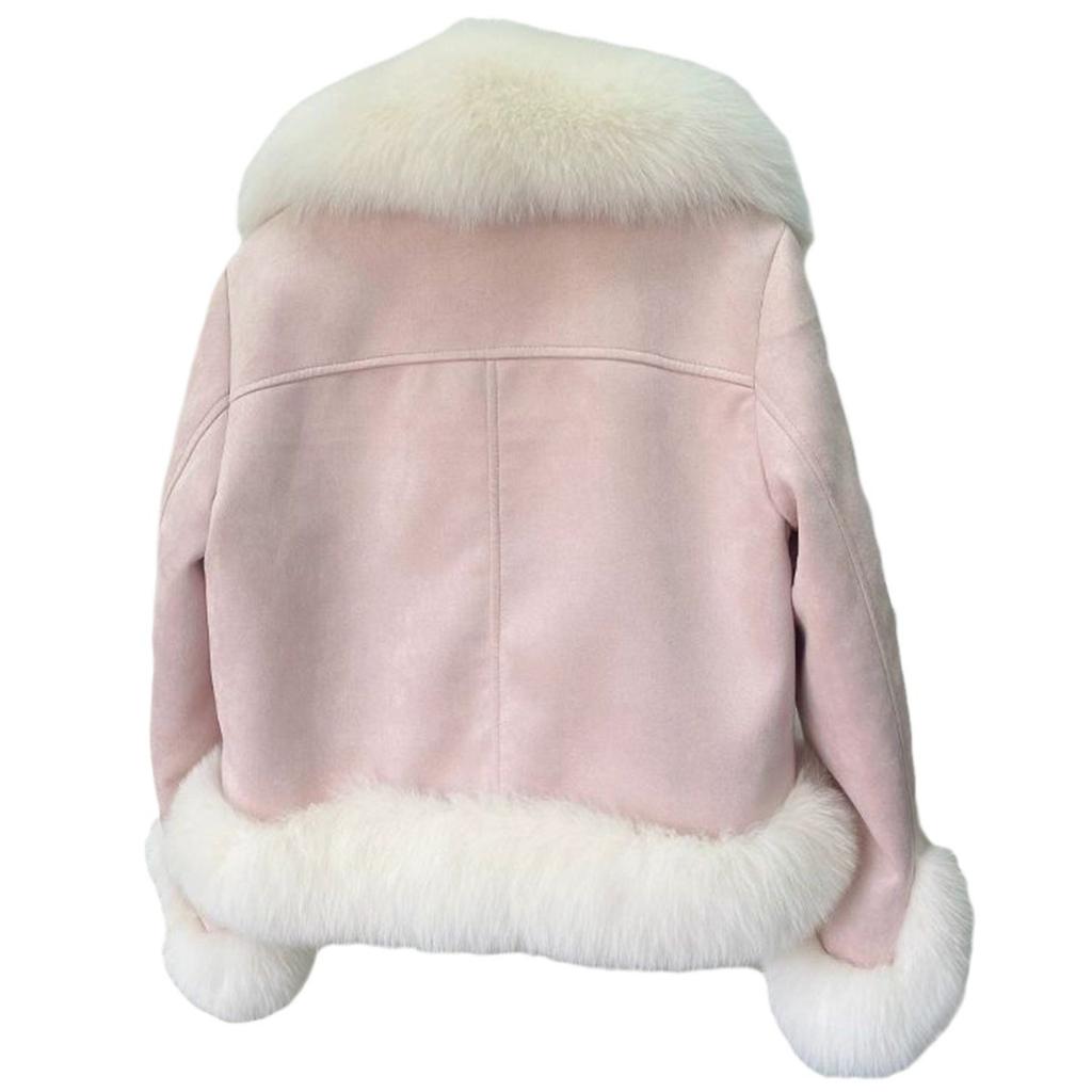 Women Fur & Faux Fur Coats ,turndown Collar, Pure Color, Loose and Casual, Fur Long-sleeved Coats ,Faux Fur Coats ,pocket Jacket