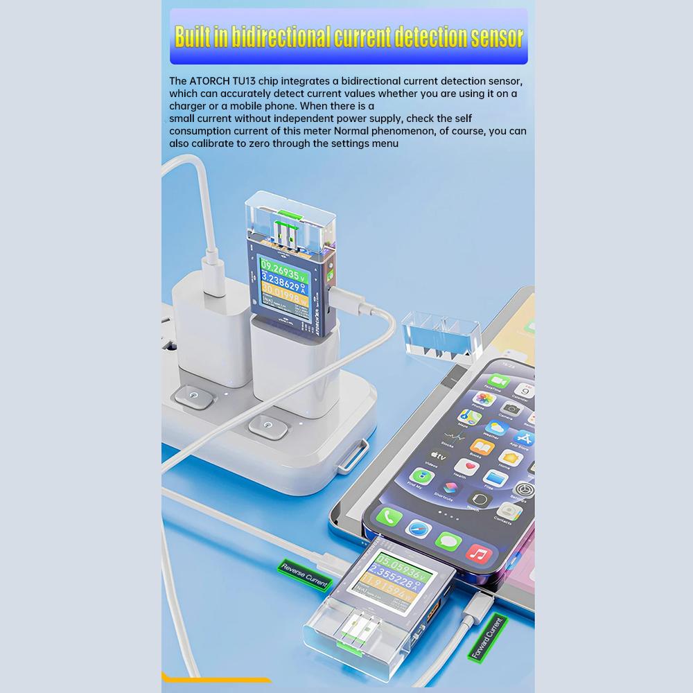 TU13 Type C USB Voltmeter Mobile Phone Charger Multi-Function Voltage Meter Current Power Tester DC 0-50V 6.5A Capacity Monitor