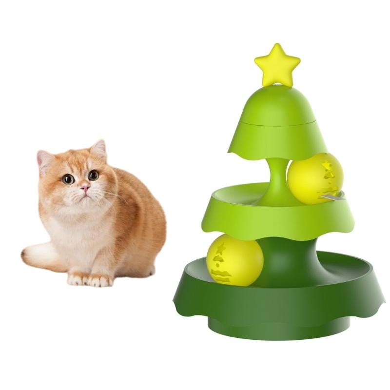 Christmas Tree Shape Cats Track Toy Interactive Toy Intelligence Training Amusements Plate Tower Cats Scratching Toy