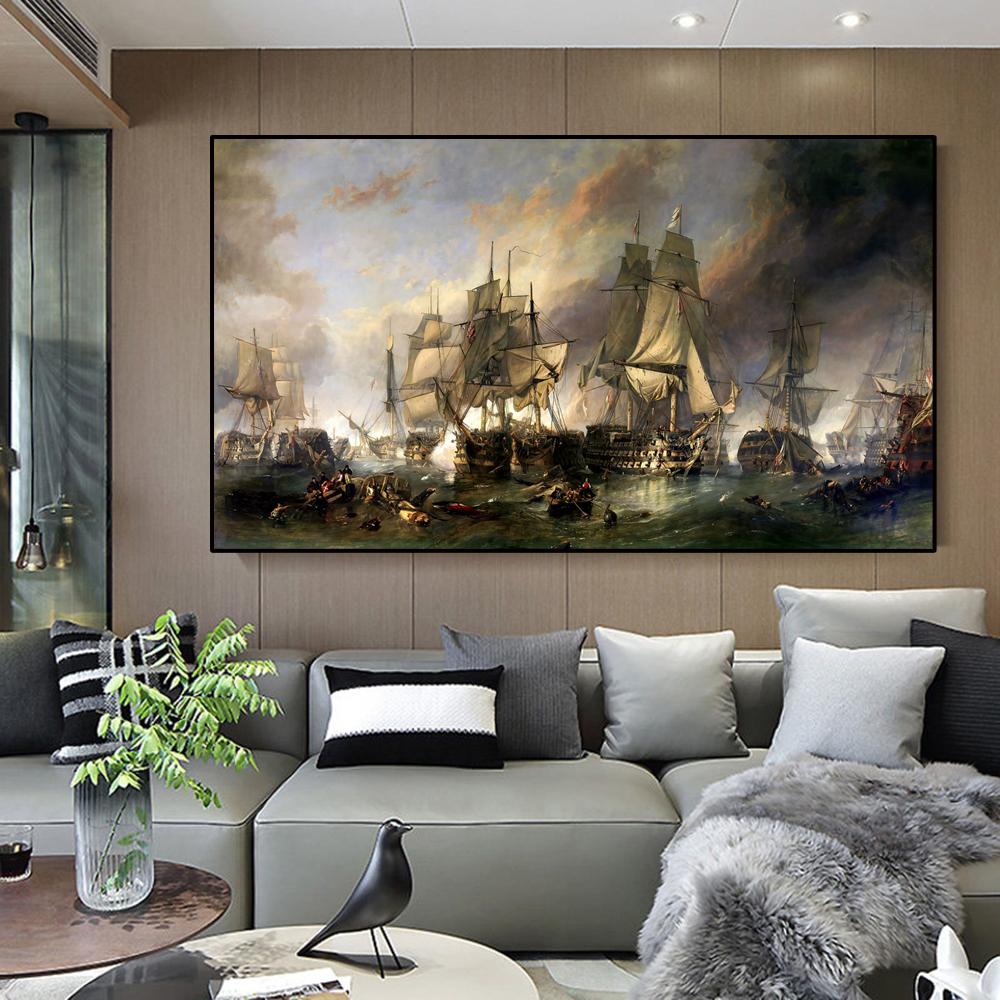 Olejomalba "Bitva o Trafalgar" Plakát na plátně Grafika Obývací pokoj Pop Art Decoration