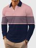 Men's Long Sleeve Striped Polo Shirt, Casual Comfortable Daily Wear