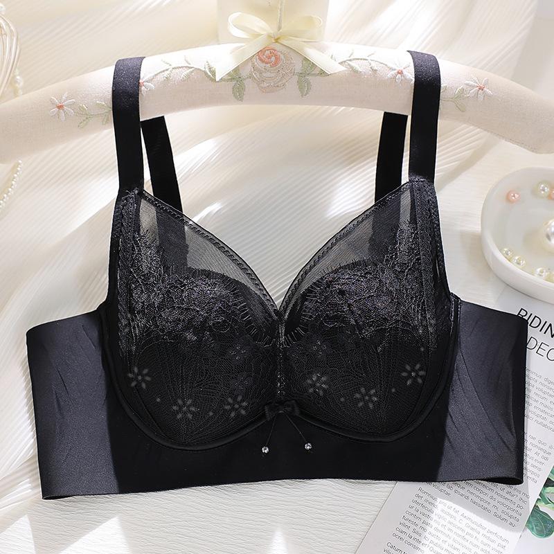 

Lace Hole Cup Bra Seamless Bra Soft Support Lightweight and Breathable Bra Push Up Bra 34/75B чорний