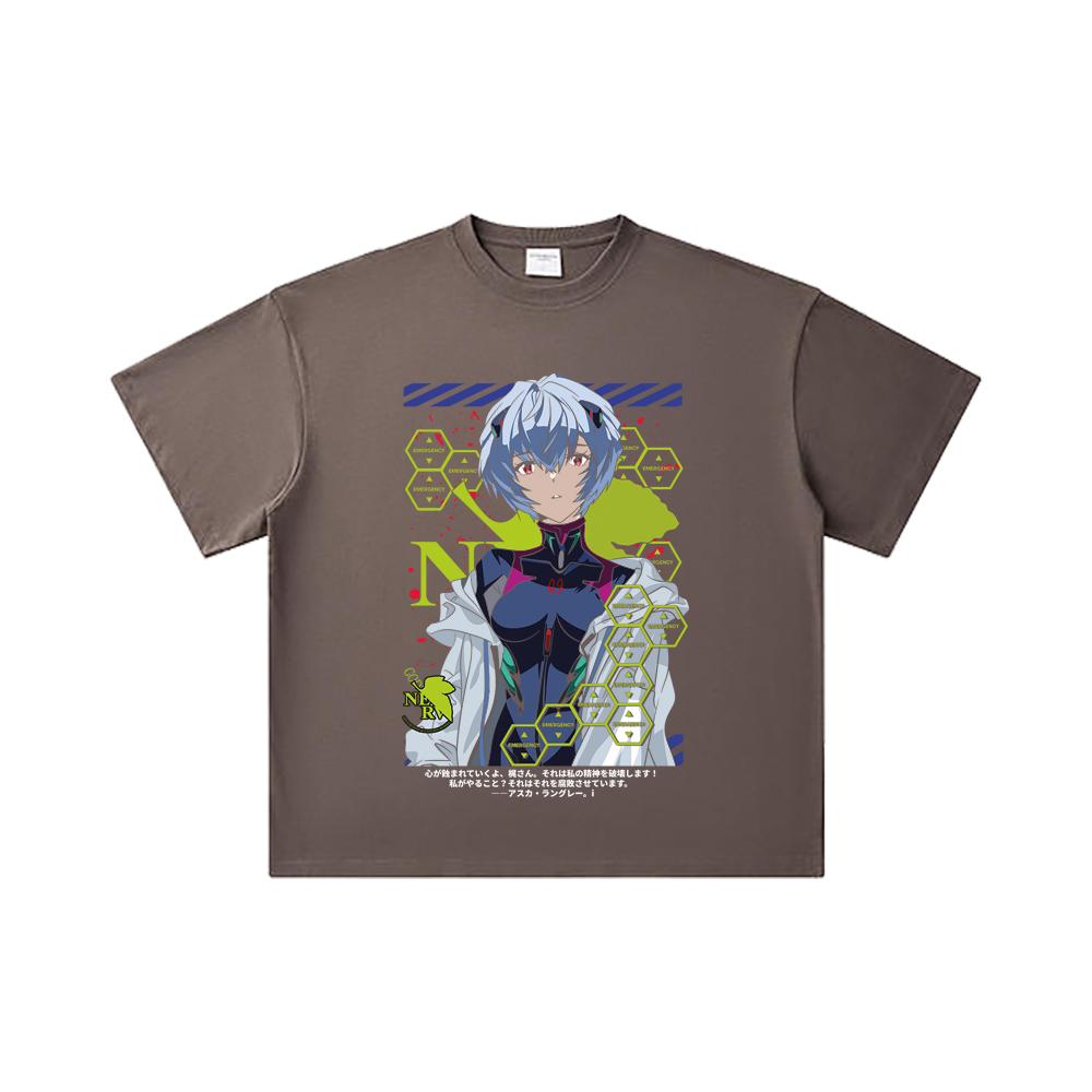 260 GSM Double Yarn 32 Count 100% Cotton Evangelion V6 Rei Print Unisex Heavy Cotton T Shirt