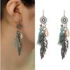 1pair Exquisite Vintage Bohemian Ethnic Tassel Fringe Leaf Stones Earrings